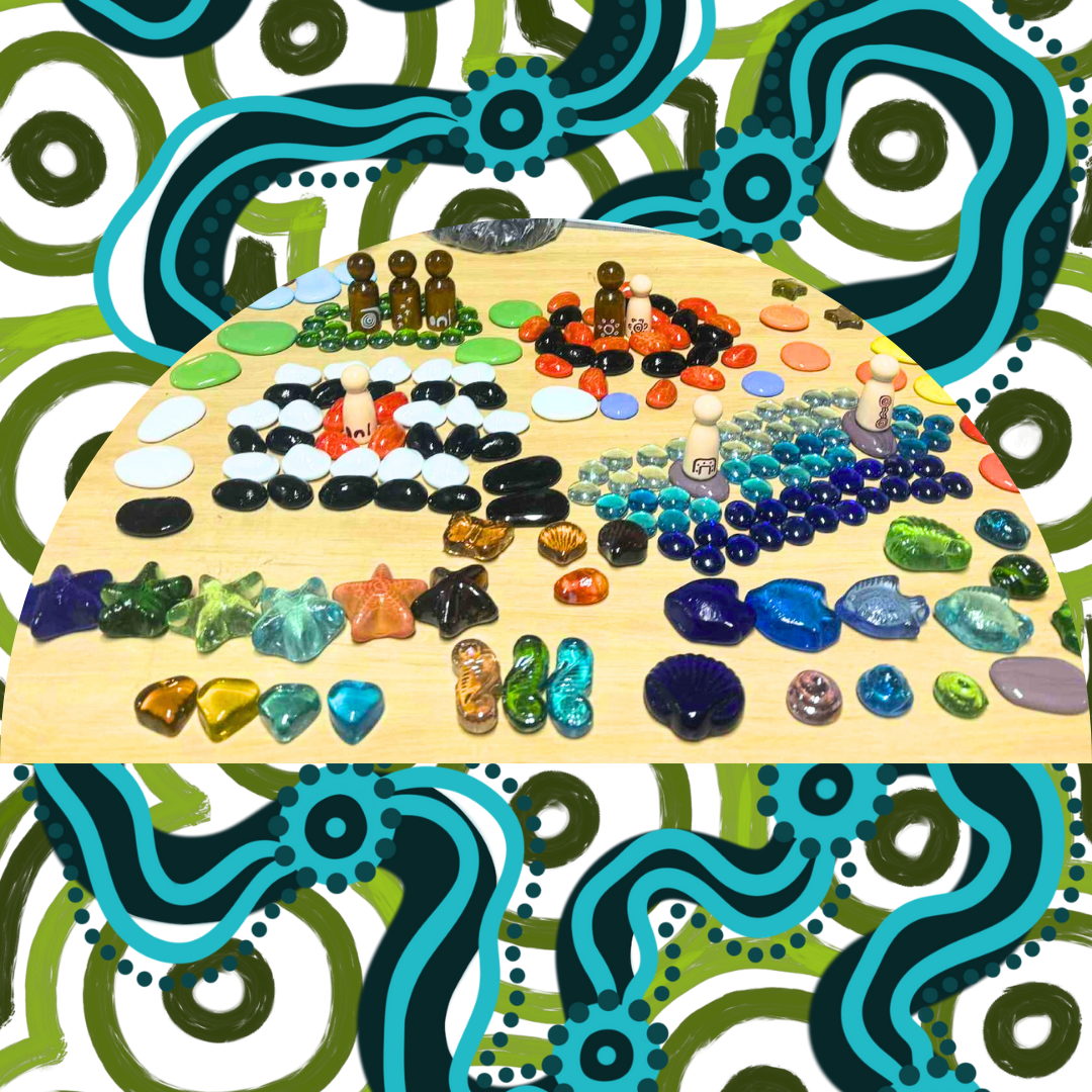 150+ pc Australian Aboriginal Inspired Ceramic and Glass loose Parts Open Play Mandala Play Set