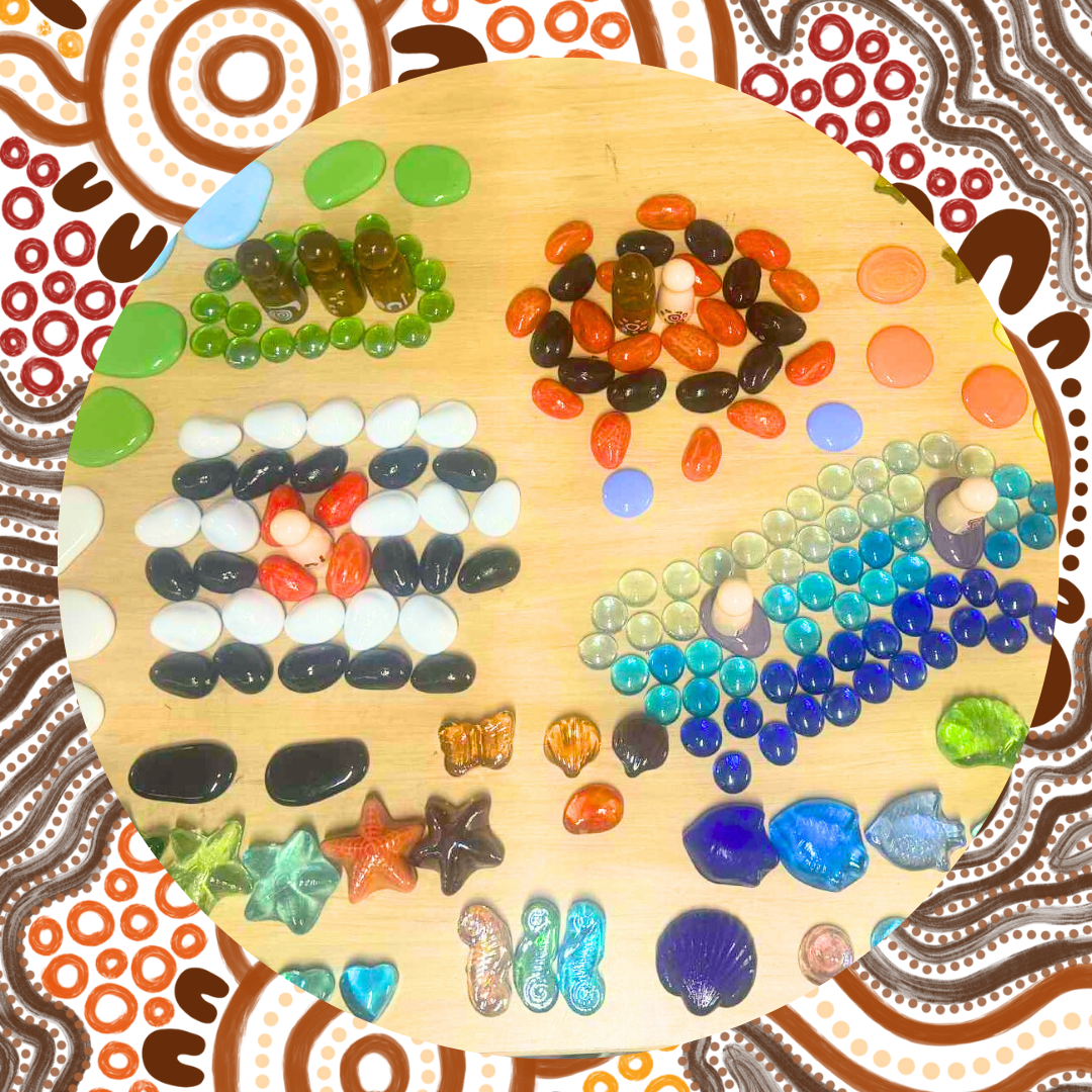 150+ pc Australian Aboriginal Inspired Ceramic and Glass loose Parts Open Play Mandala Play Set