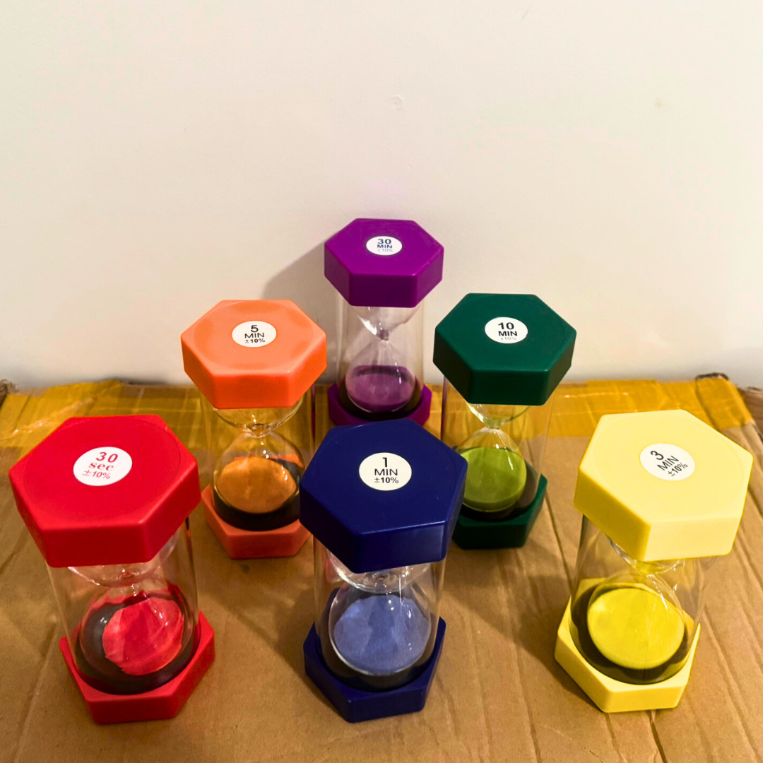 Large Sand Timer Set of 6 (16cm tall ) Kids Educational Time Clock