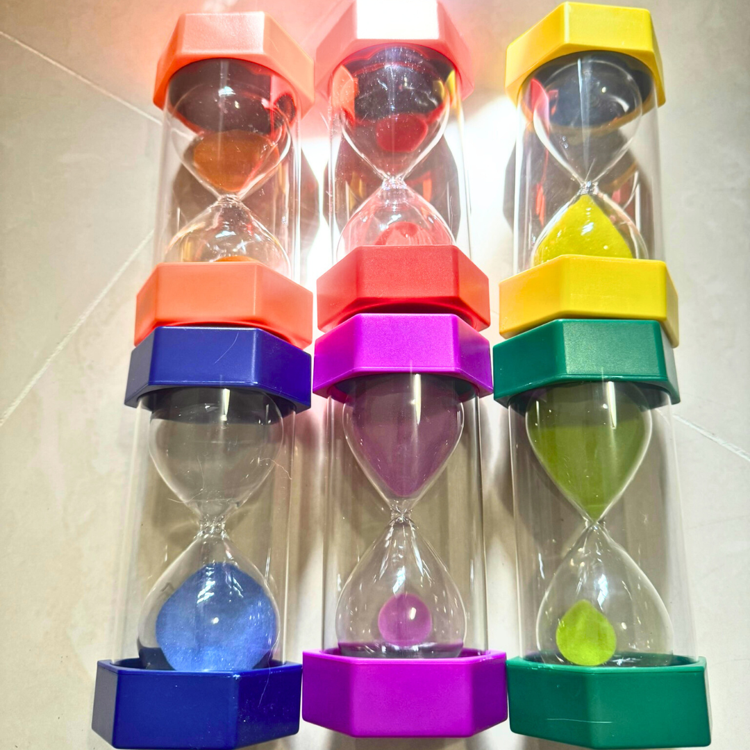 Large Sand Timer Set of 6 (16cm tall ) Kids Educational Time Clock