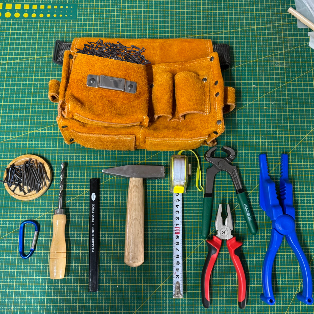 Kids 8 Real Tools w Tool Pocket Pouch Nail Pincer Pliers Kit Bundle optional belt!