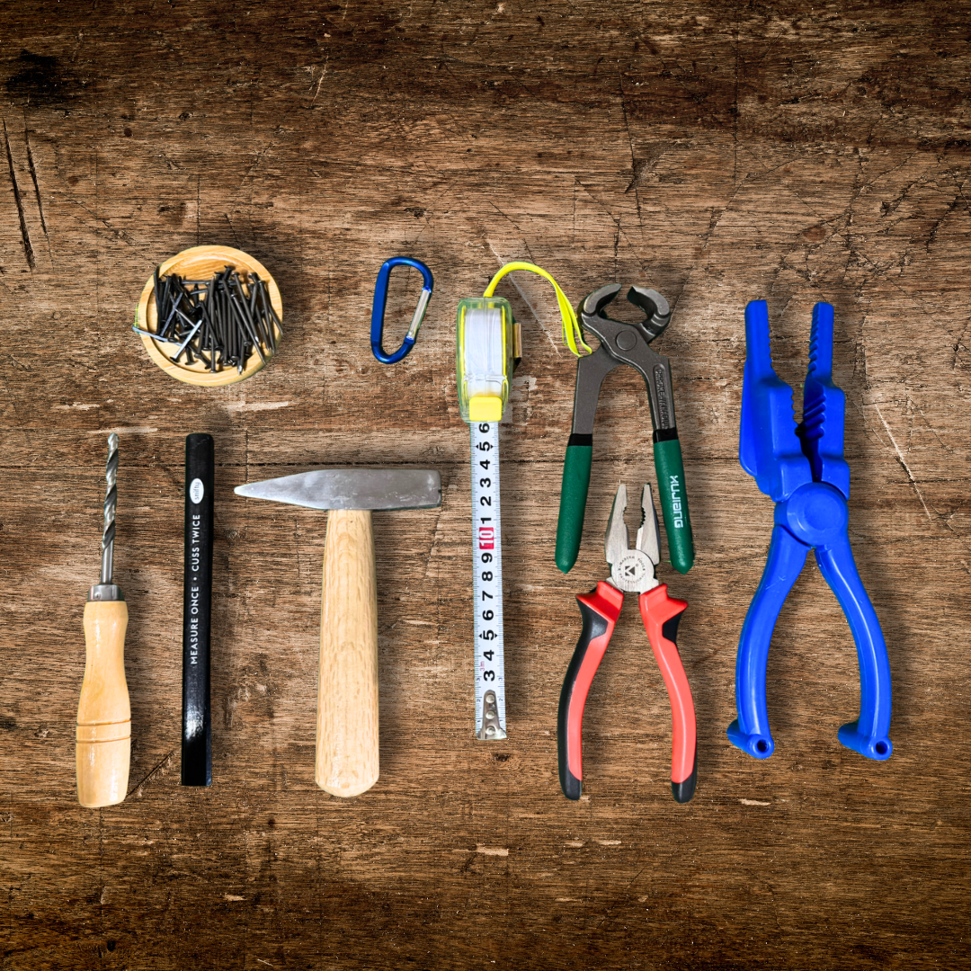 Kids 8 Real Tools w Tool Pocket Pouch Nail Pincer Pliers Kit Bundle optional belt!