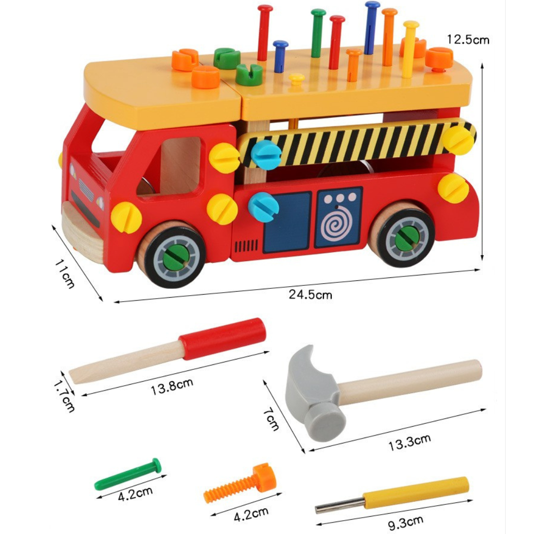 Wooden Construction Truck 60+ piece Tool Set Hammer Pounding Nail Toy