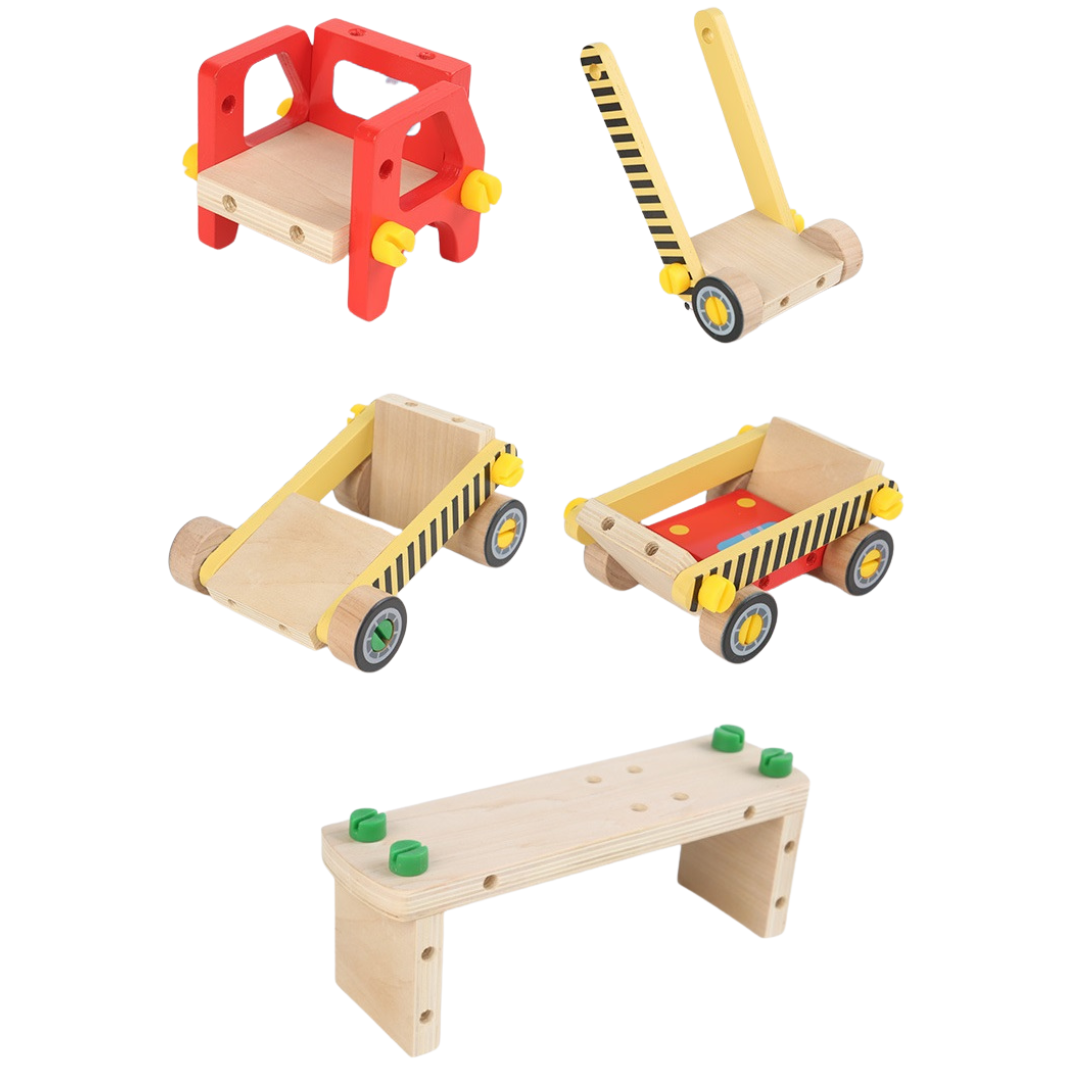 Wooden Construction Truck 60+ piece Tool Set Hammer Pounding Nail Toy