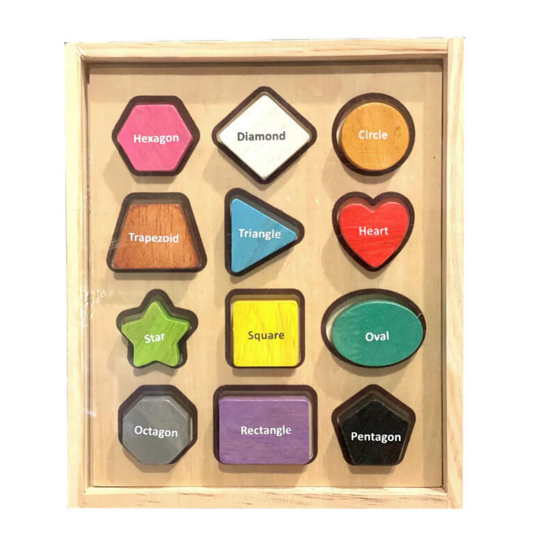 Wooden Colourful Learning Basic Shape Geometric Puzzle - HAPPY GUMNUT