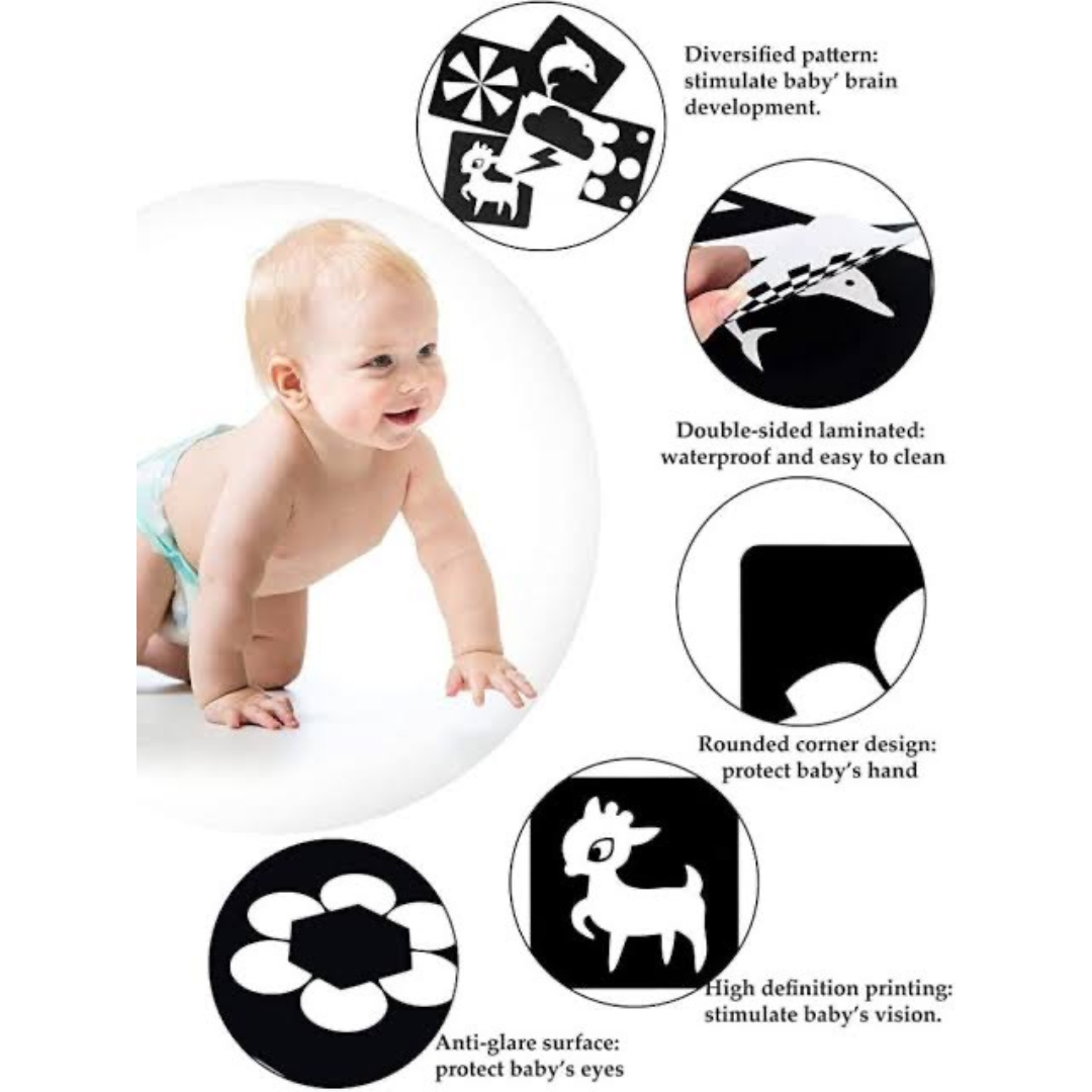 Baby Montessori Visual Stimulation Black White High Contrast Flash Cards 0-3 or 3-6 months You pick - HAPPY GUMNUT