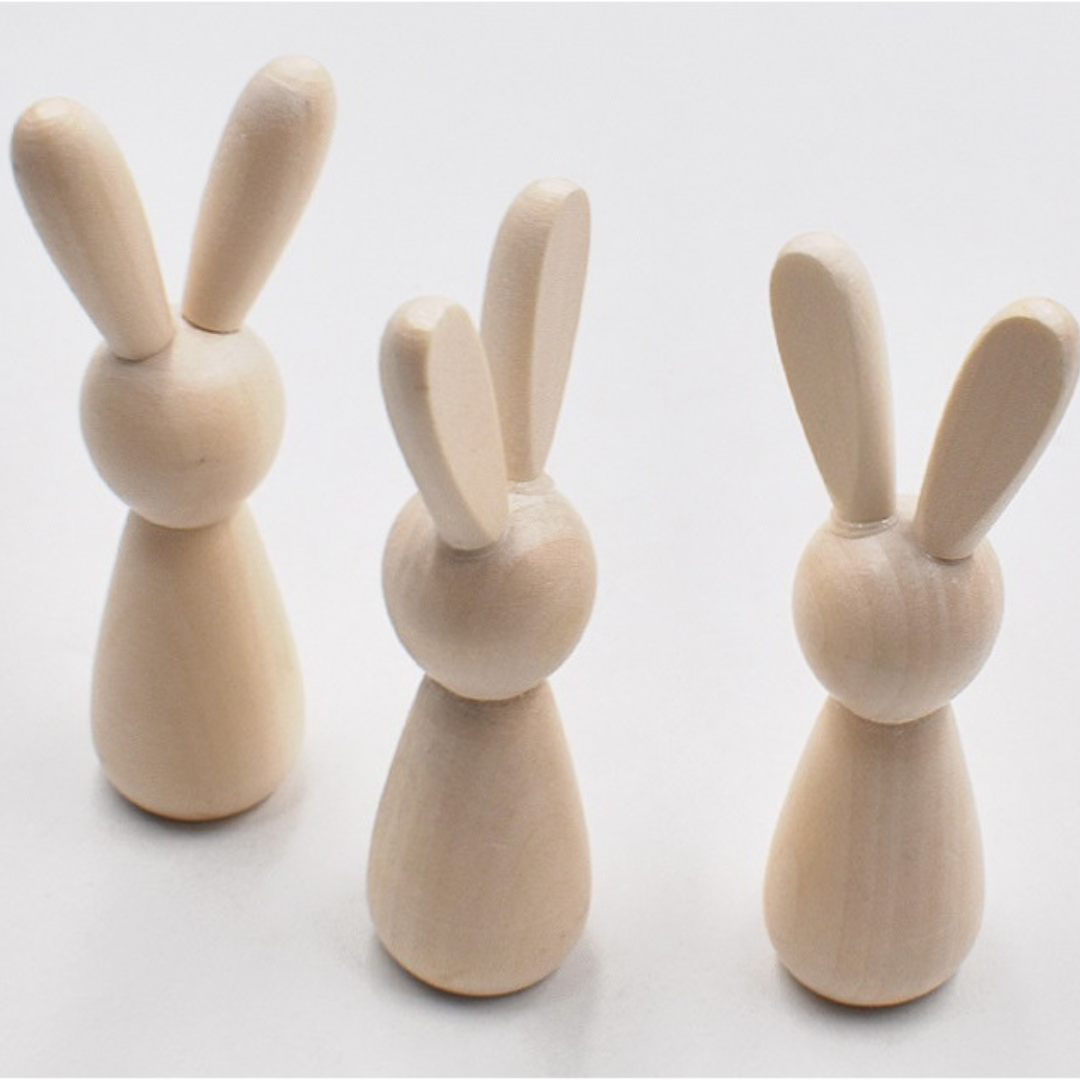 Bunny Rabbit Easter Natural Wood DIY Loose Parts Kids Craft Wooden toys - HAPPY GUMNUT