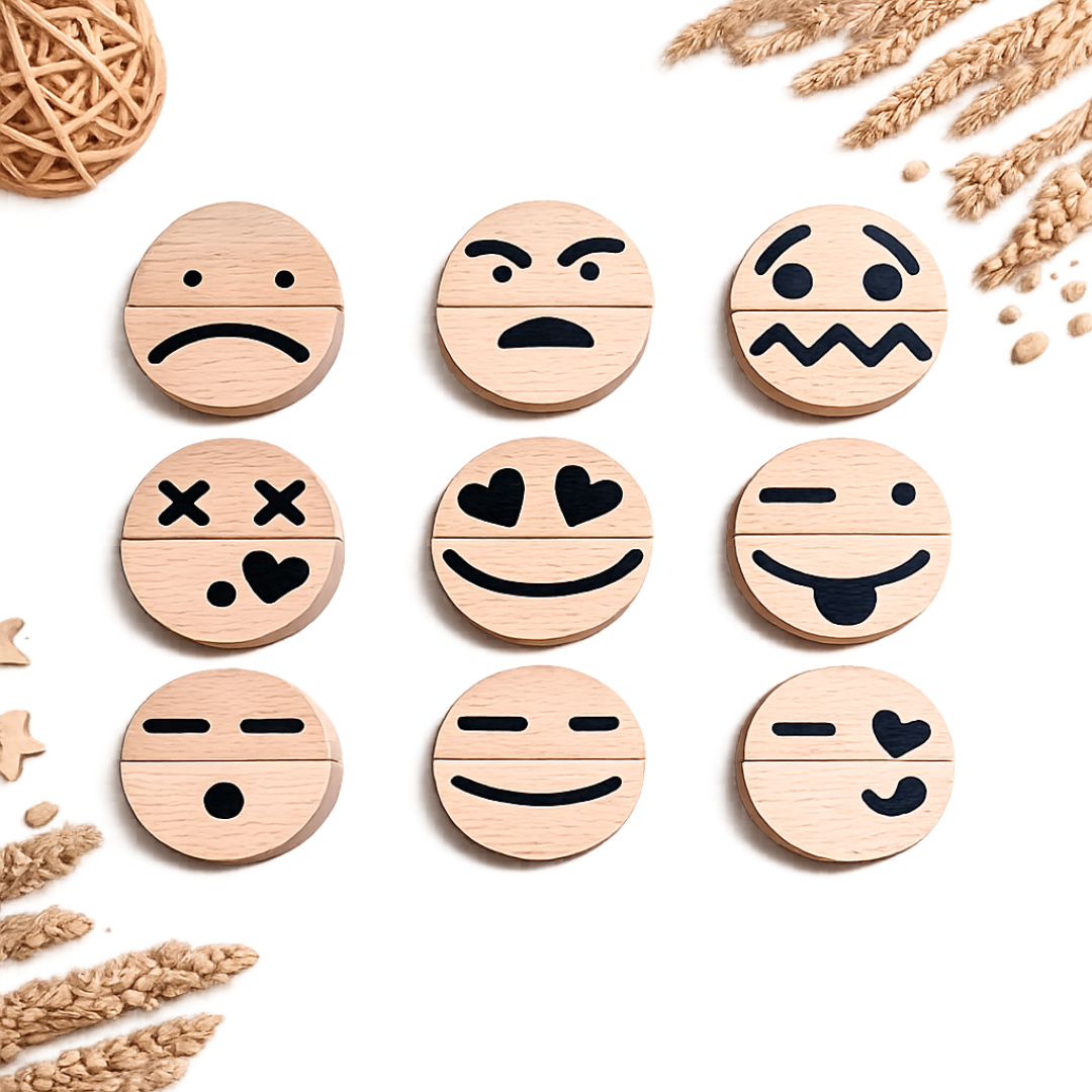 20Pcs Kids Wooden Feeling Emotions Emoji Teaching Activities Learning Blocks - HAPPY GUMNUT