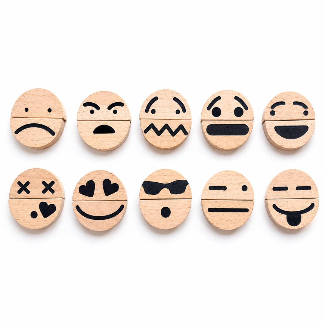 20Pcs Kids Wooden Feeling Emotions Emoji Teaching Activities Learning Blocks - HAPPY GUMNUT