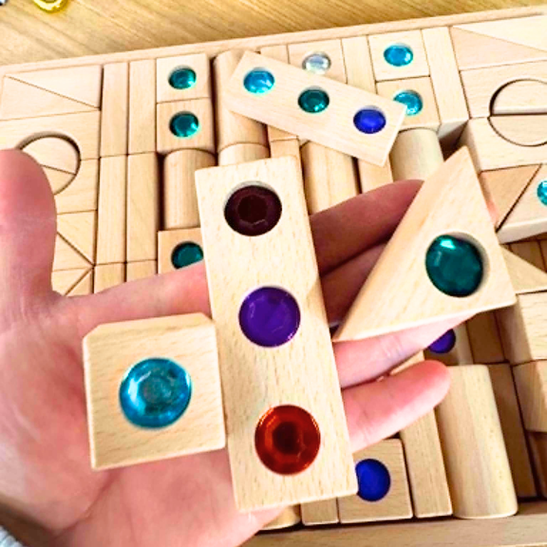 Premium Wooden Gemstone Building Castle Blocks 128pc