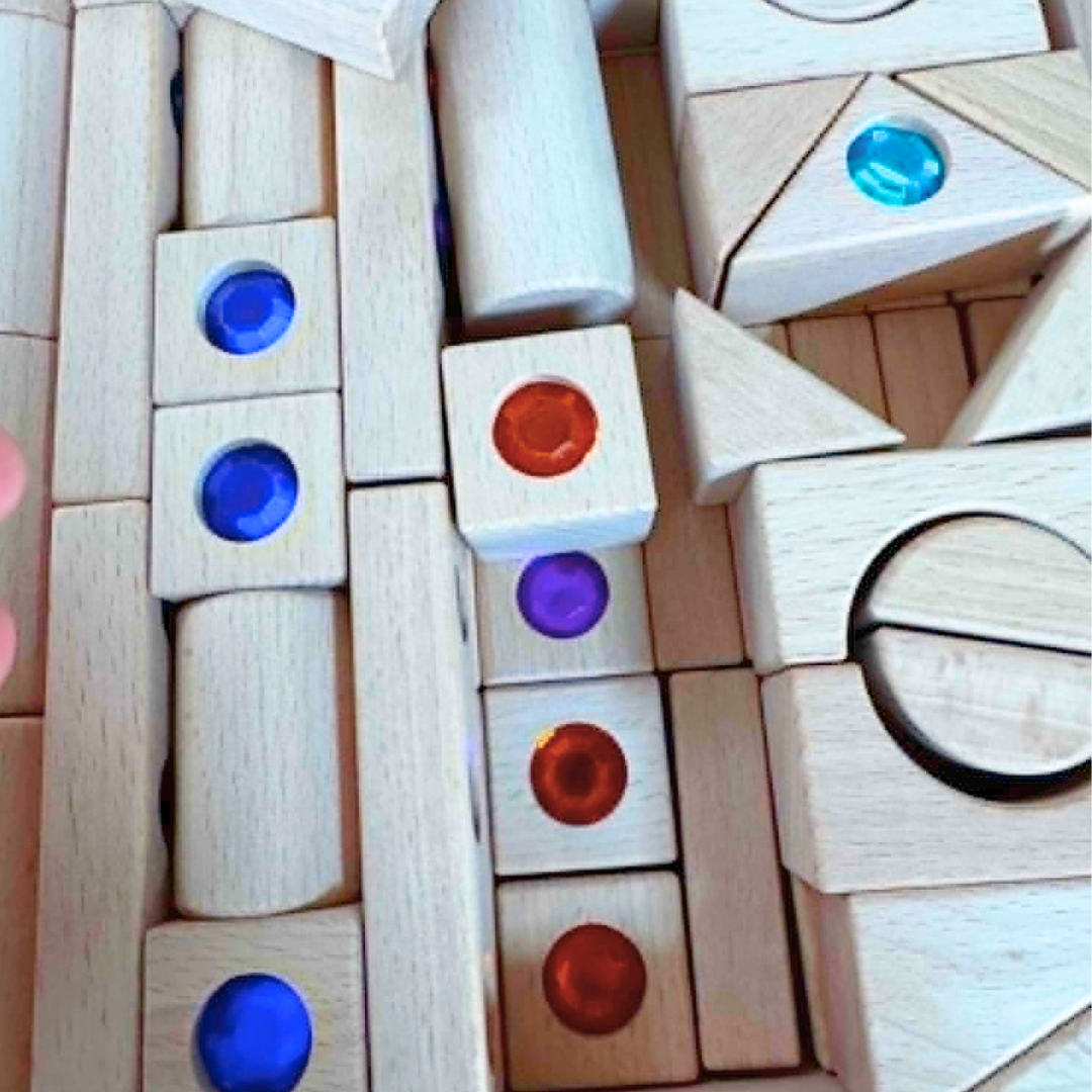 Premium Wooden Gemstone Building Castle Blocks 128pc