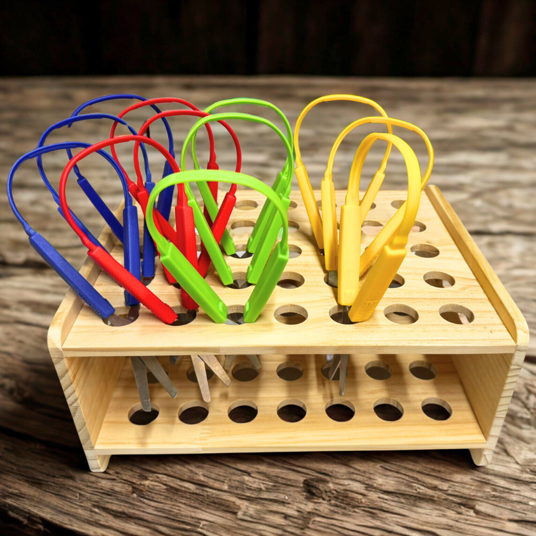 Wooden Scissor Storage Holder Organiser Tray 35 Holes Slot Childcare Supplies - HAPPY GUMNUT