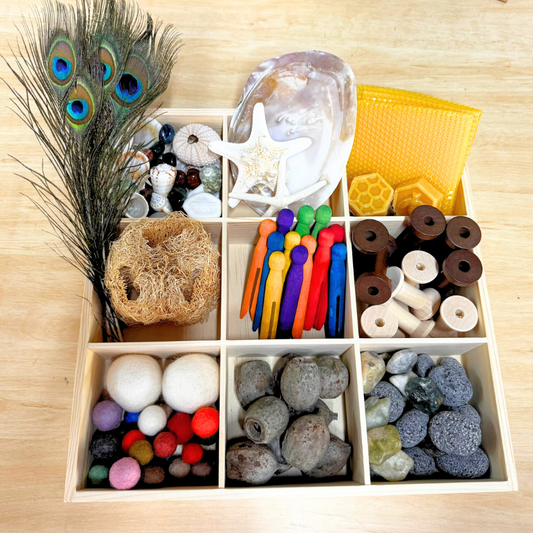 110pcs Kids Wooden Natural Loose Part Play Kit with 9 Compartment Tinker Tray - HAPPY GUMNUT