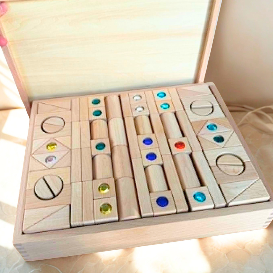 Premium Wooden Gemstone Building Castle Blocks 128pc