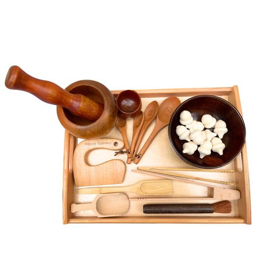 Happy Gumnut Kids Wooden Utensils Sensory Bin Tool Kit Cooking Playset