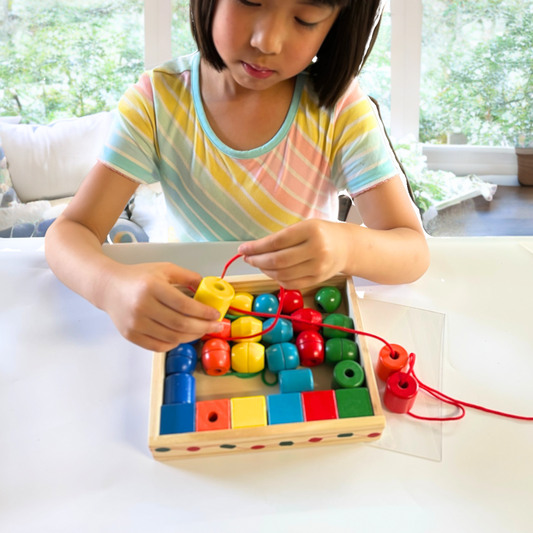 Large Beads Threading Activity! Wooden Colour Sorting Toys