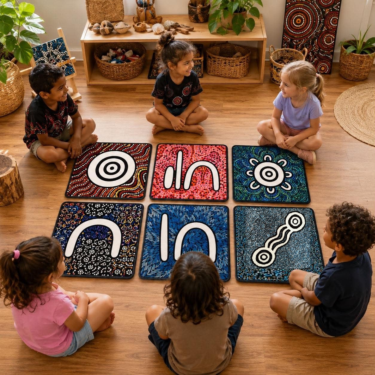12 Australian Aboriginal Symbol Rug Matts NAIDOC  Week 50cmx50cm (Set of 12)