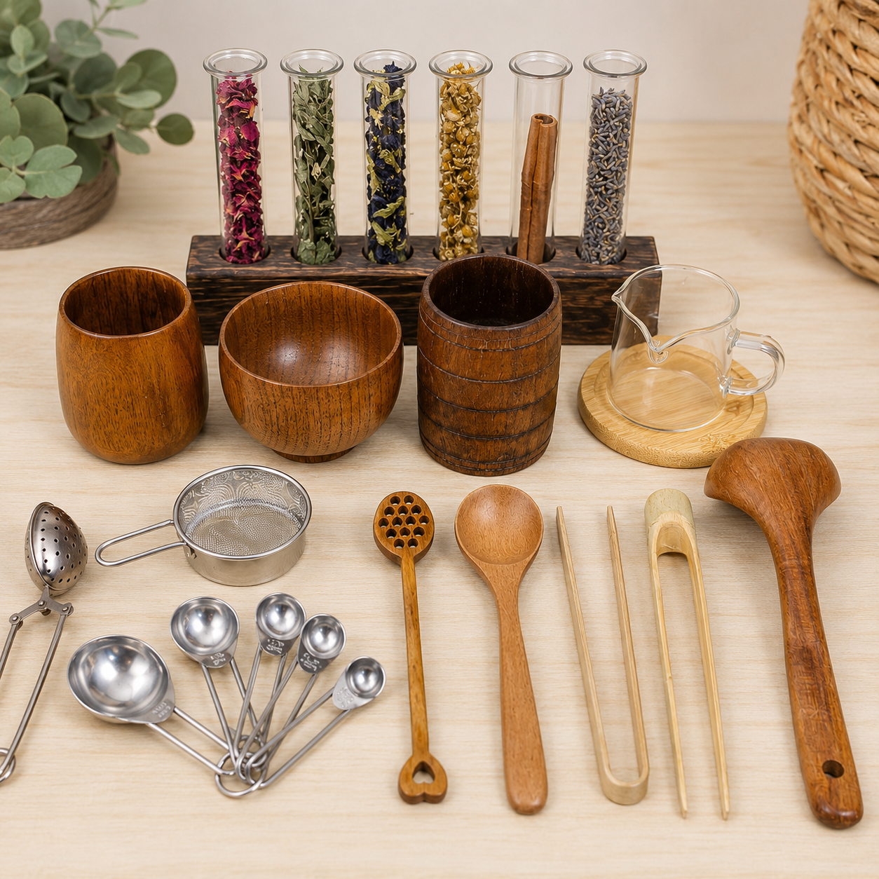 Nature Sensory Play Kit Bundle | Wooden Tea Set & Botanical Exploration Kit