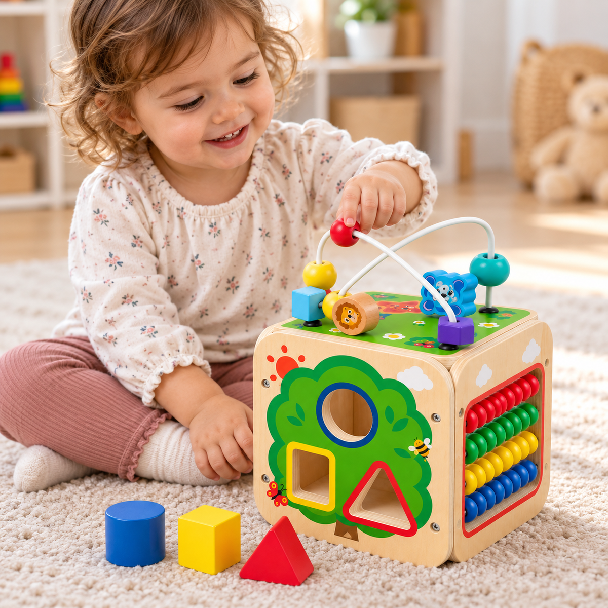 Wooden Educational Activity Cube Box Montessori inspired Toy