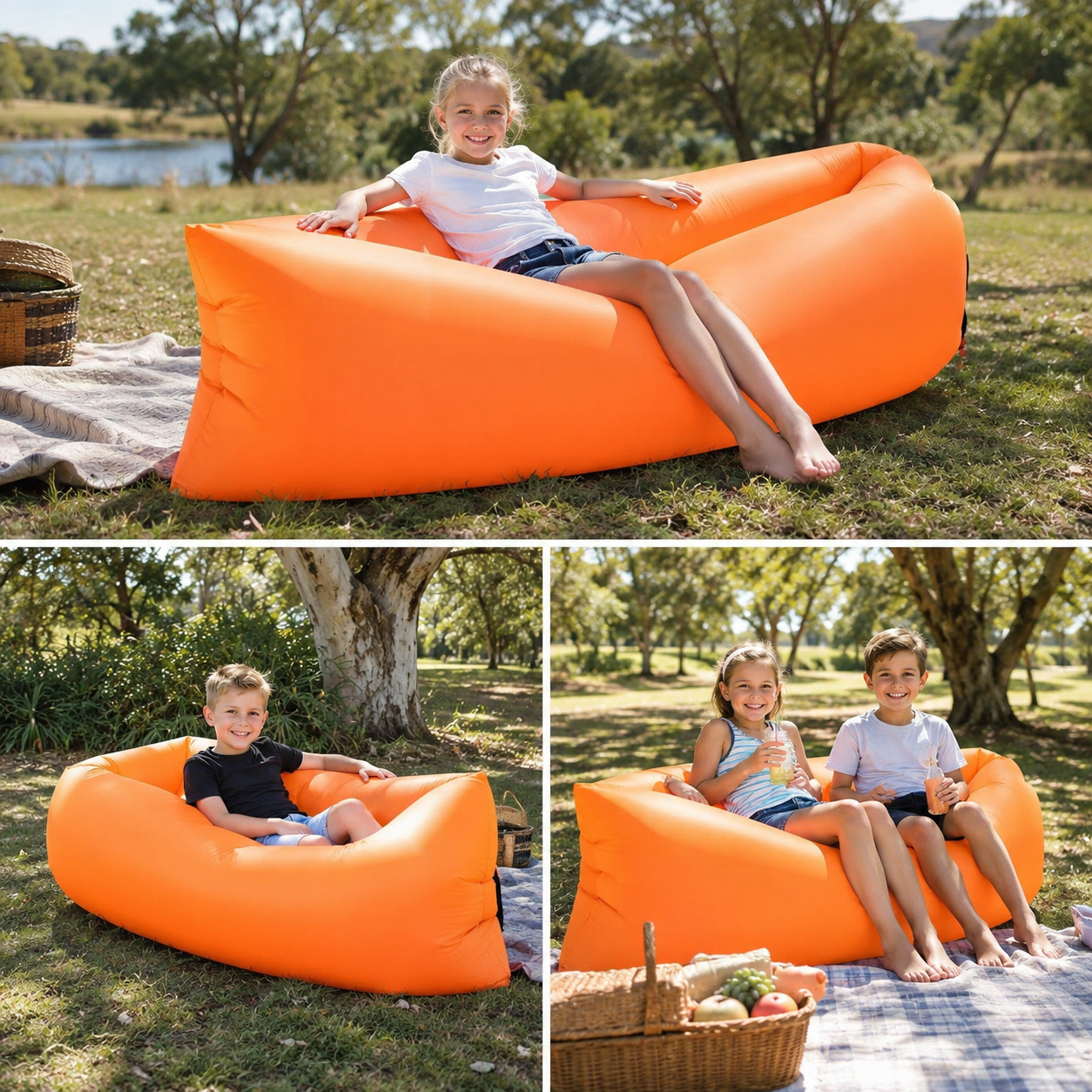 200cm Inflatable Lounger for Camping Colour Pillows Air Bags Seat Sensory Chair for Kids Picnic Childcare