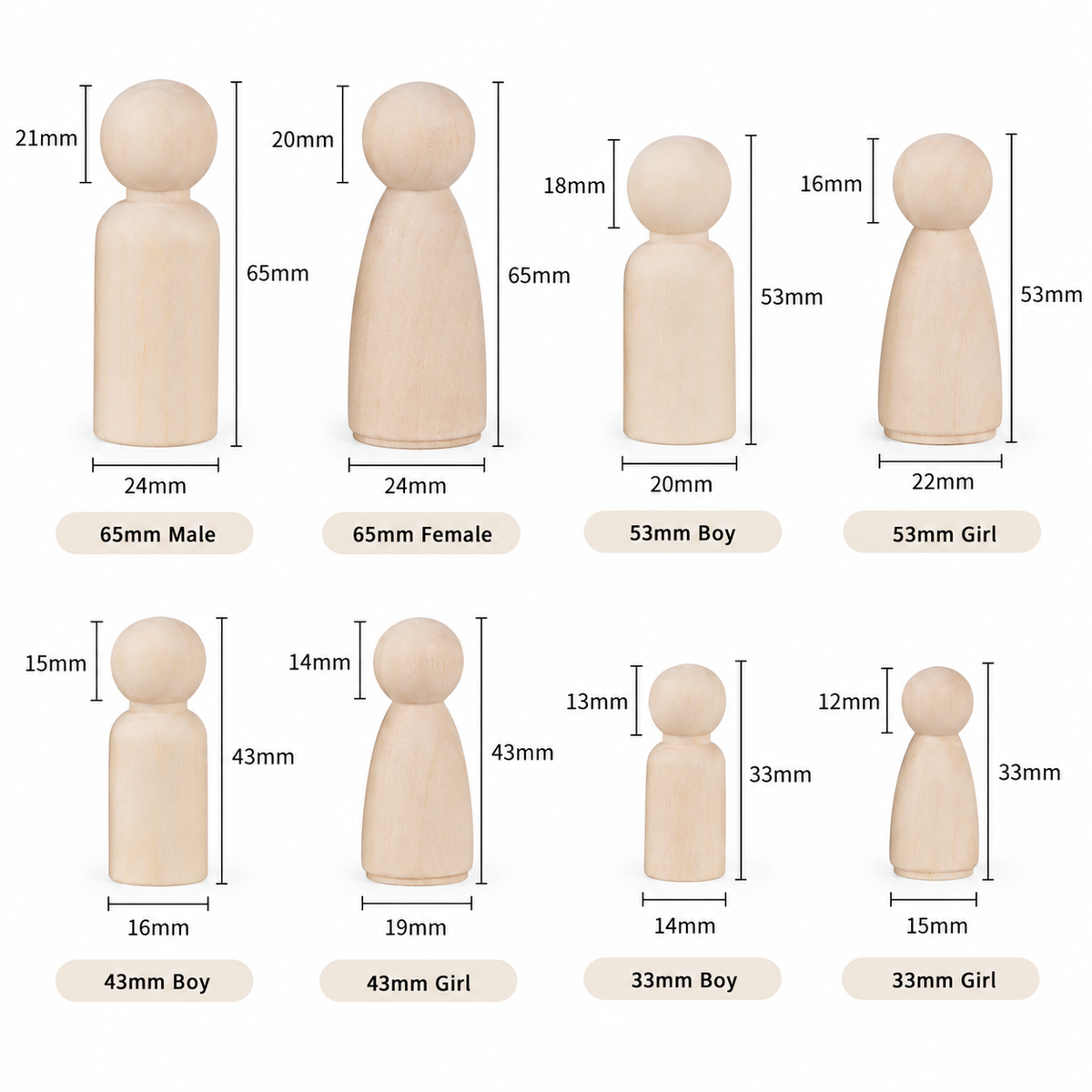 Set of 50 Wooden Assorted Peg Dolls Loose Parts DIY Art and Craft Dolls - HAPPY GUMNUT