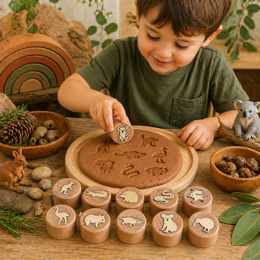 10 Piece Wooden Stamps Australian Aussie Animals Toys - HAPPY GUMNUT