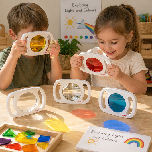 6pcs Two-Handed Wooden Magnifying Glass Mirror Sensory Kids SET of 6 - HAPPY GUMNUT
