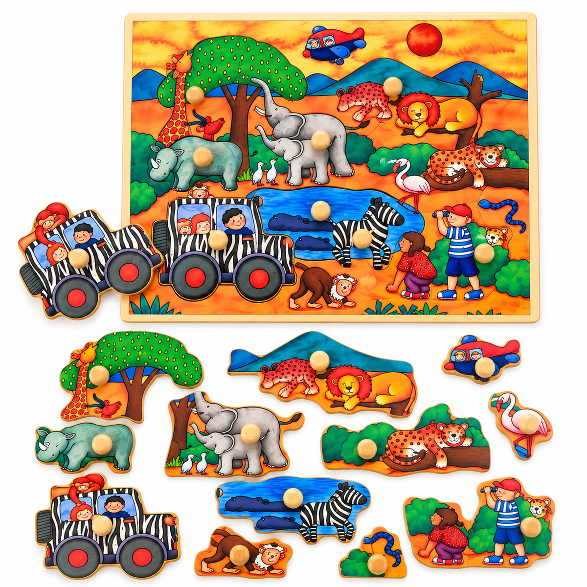 Kids Educational Wooden Knob Puzzles Forest Animals Vehicles Farm Puzzles for Children - HAPPY GUMNUT