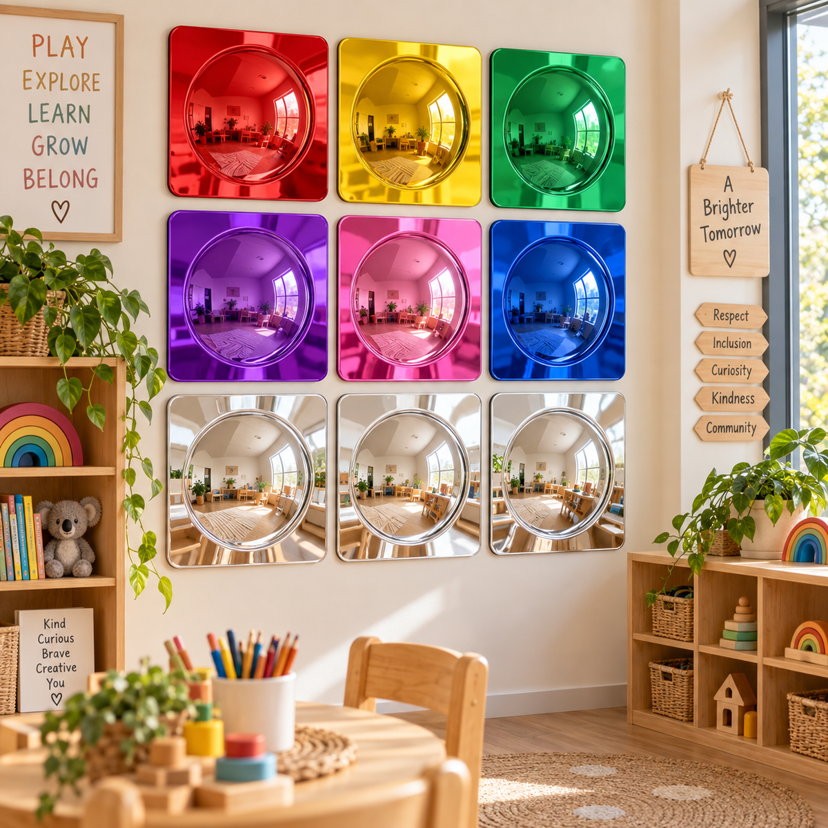 Bubble Mirror Set Sensory Wall Mirrors for Kids 25.4cm  | Clear, Red, Yellow, Green, Blue, Pink, Purple Childcare Classroom - HAPPY GUMNUT