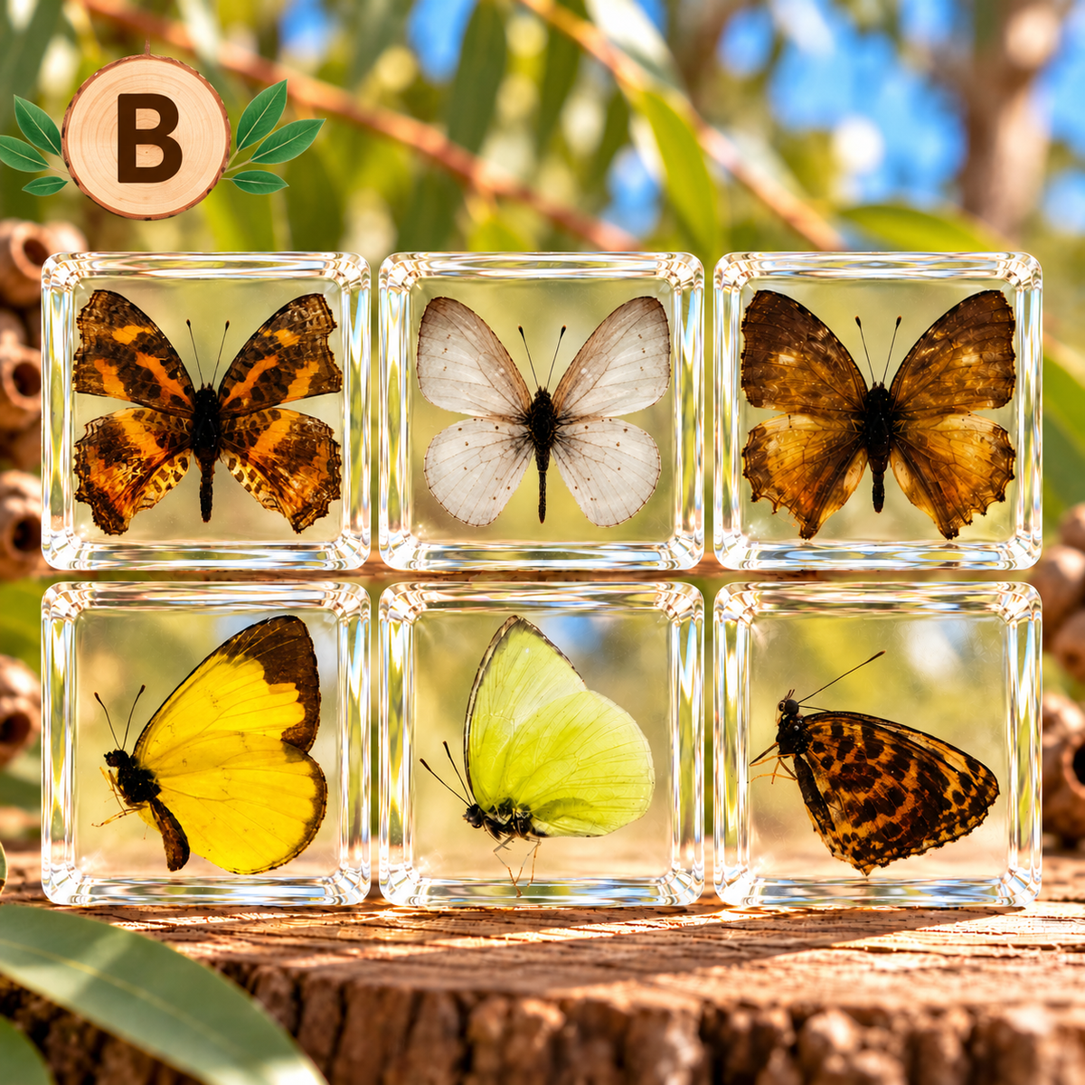 Real Butterfly Specimens in Clear Resin Blocks – Children Kids Nature & Science Learning Insect Toy Gift