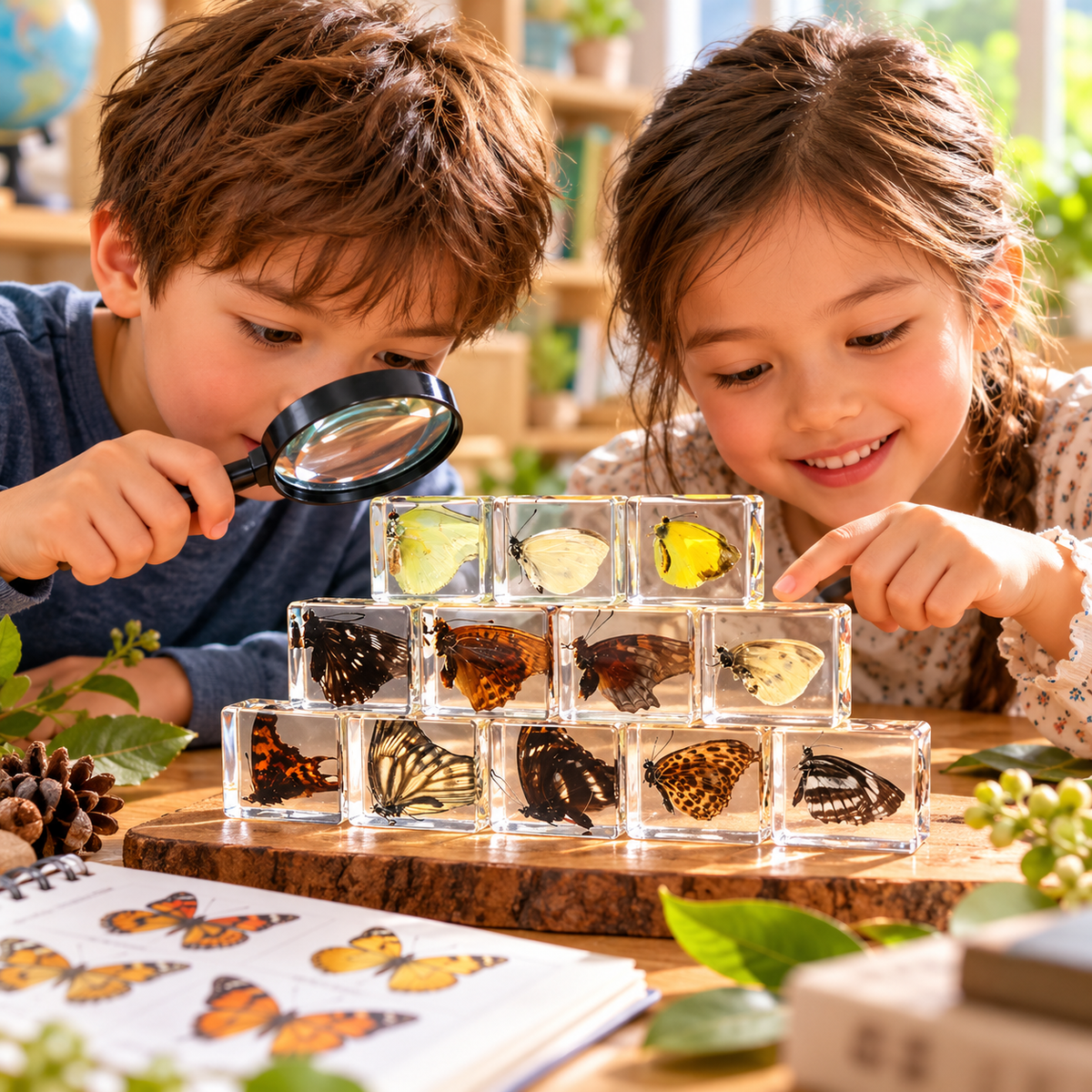 Real Butterfly Specimens in Clear Resin Blocks – Children Kids Nature & Science Learning Insect Toy Gift