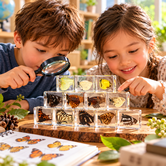 Real Butterfly Specimens in Clear Resin Blocks – Children Kids Nature & Science Learning Insect Toy Gift