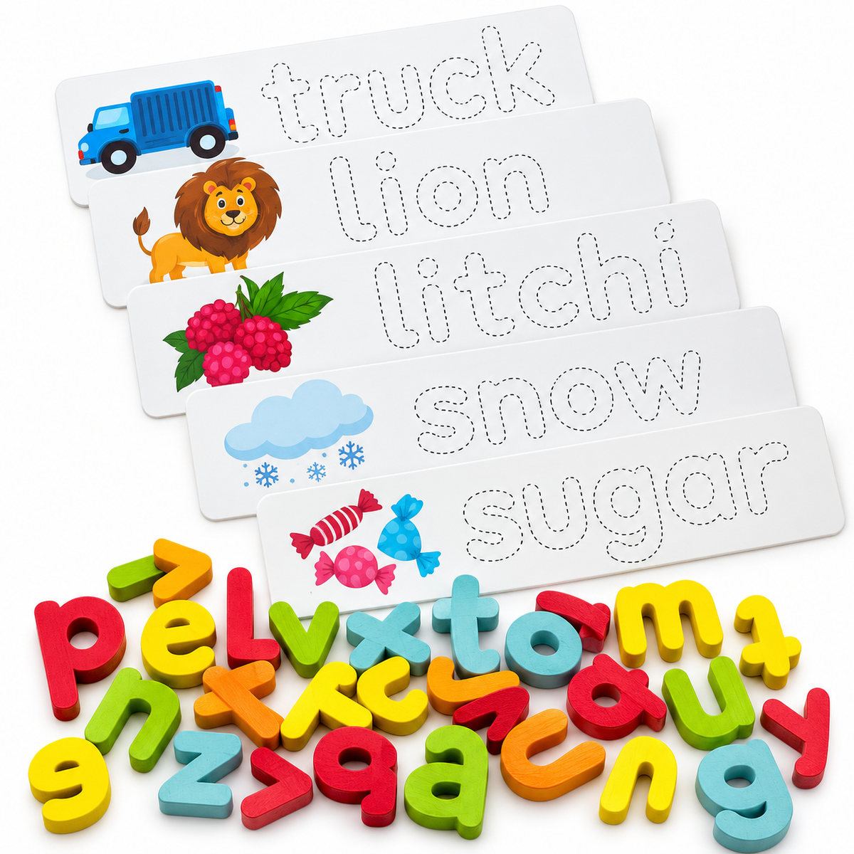 Wooden Learn to Spell Alphabet Words Phonics With Flash Cards