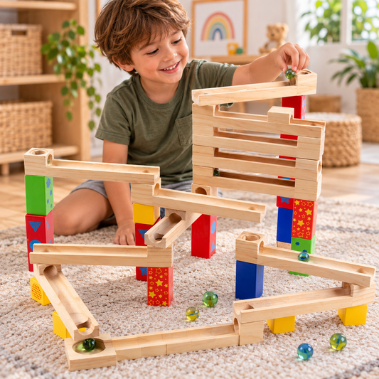 Medium Wooden track Marble Run Blocks toy set - HAPPY GUMNUT