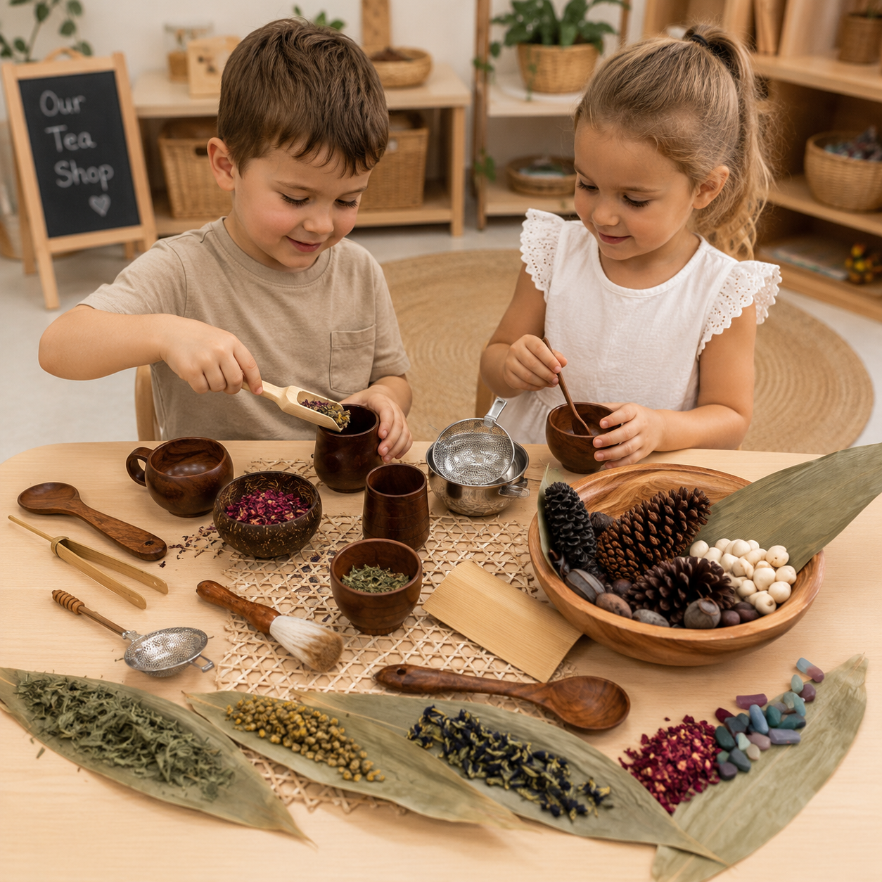 60+ Pieces Nature Ultimate Classroom Sensory Play Kit Bundle Wooden Tea Play Set