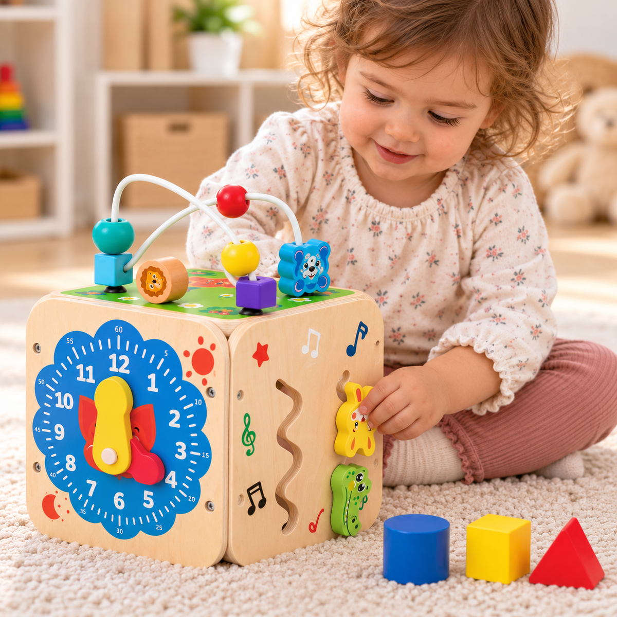 Wooden Educational Activity Cube Box Montessori inspired Toy