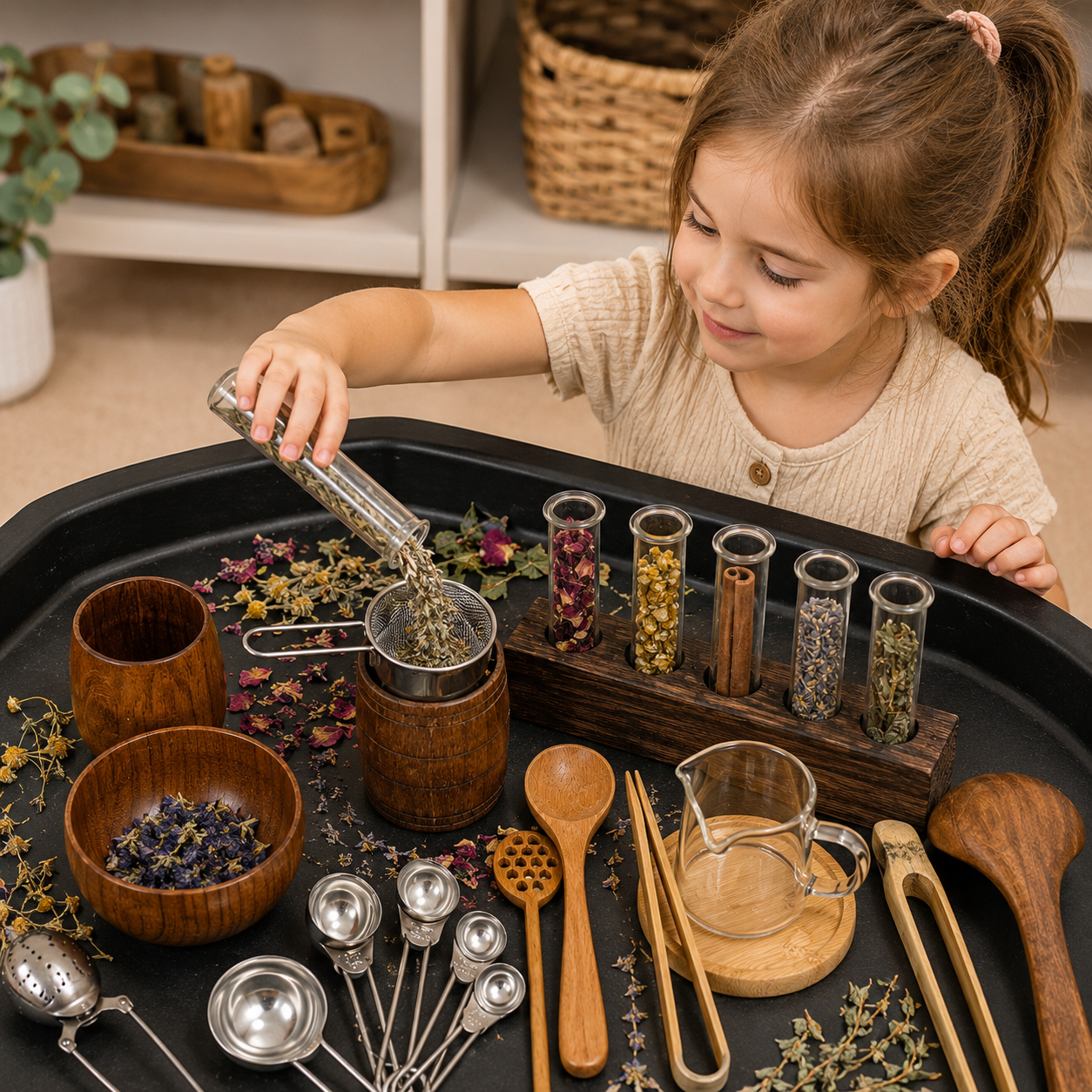 Nature Sensory Play Kit Bundle | Wooden Tea Set & Botanical Exploration Kit