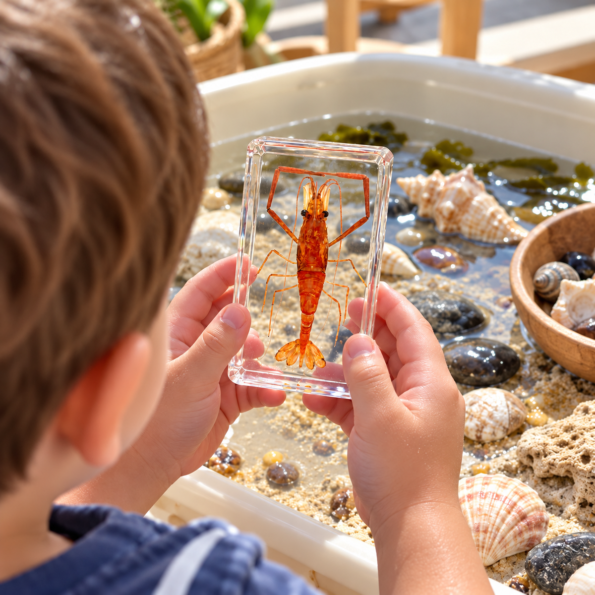 Real Shrimp Prawn Specimen in Resin Block for Kids Science and Educational Toy Gift - HAPPY GUMNUT