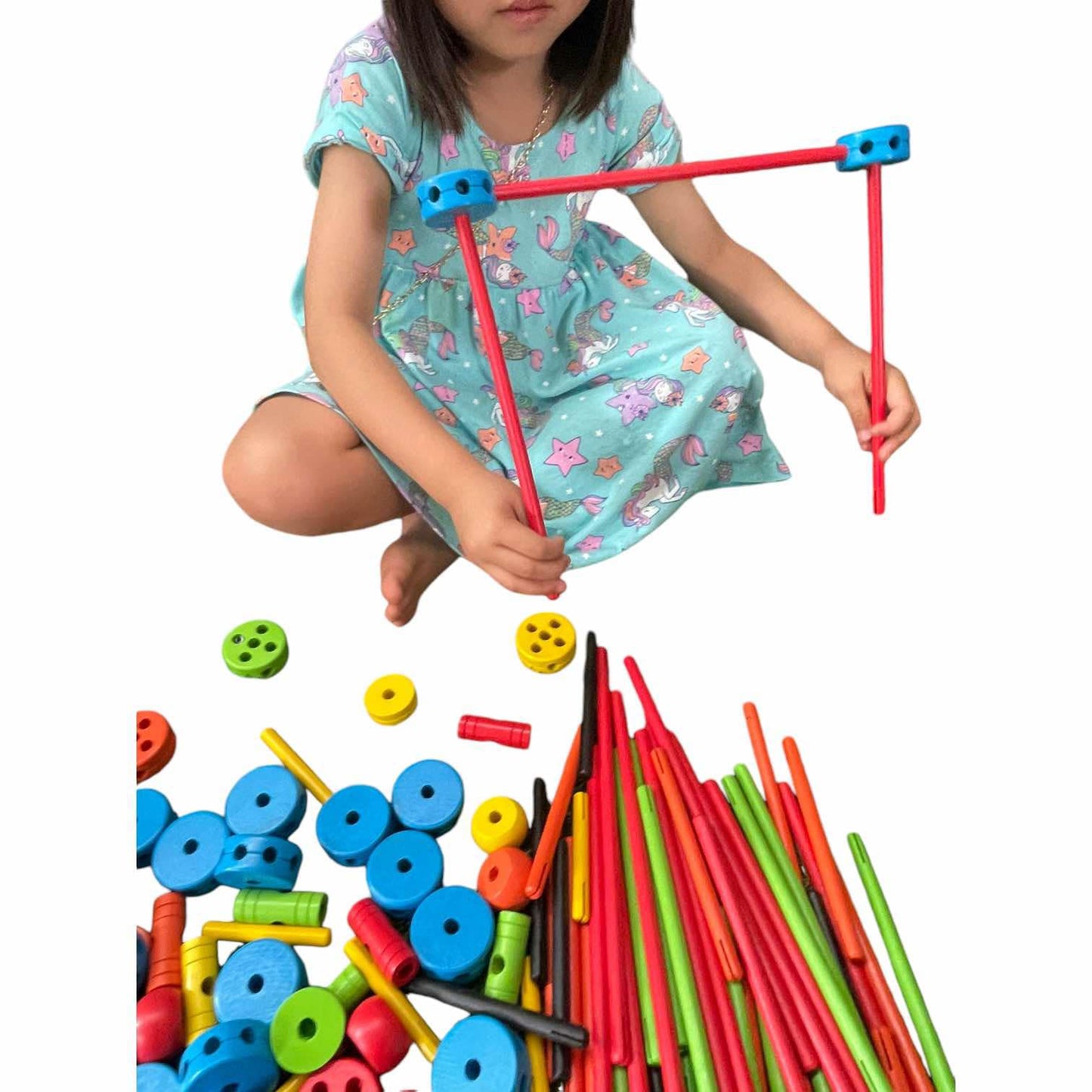 Wooden 300 piece Natural Colour City Building Blocks open-ended