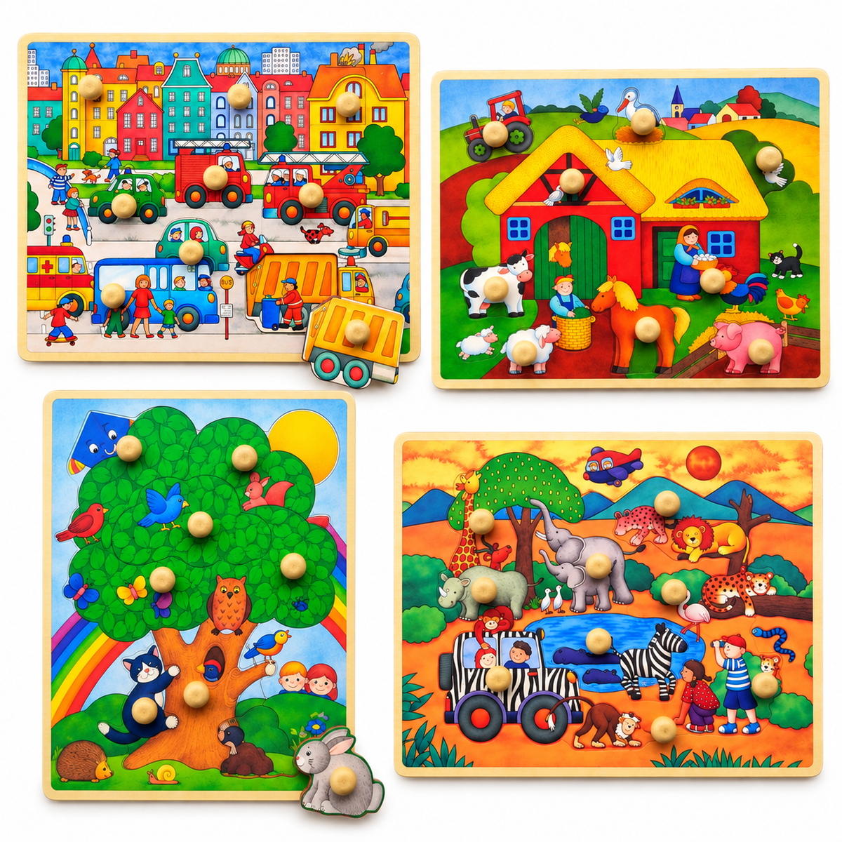 Kids Educational Wooden Knob Puzzles Forest Animals Vehicles Farm Puzzles for Children - HAPPY GUMNUT