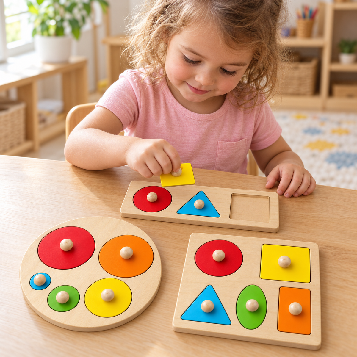 Wooden Knobbed Shape Puzzles Montessori Toy - HAPPY GUMNUT