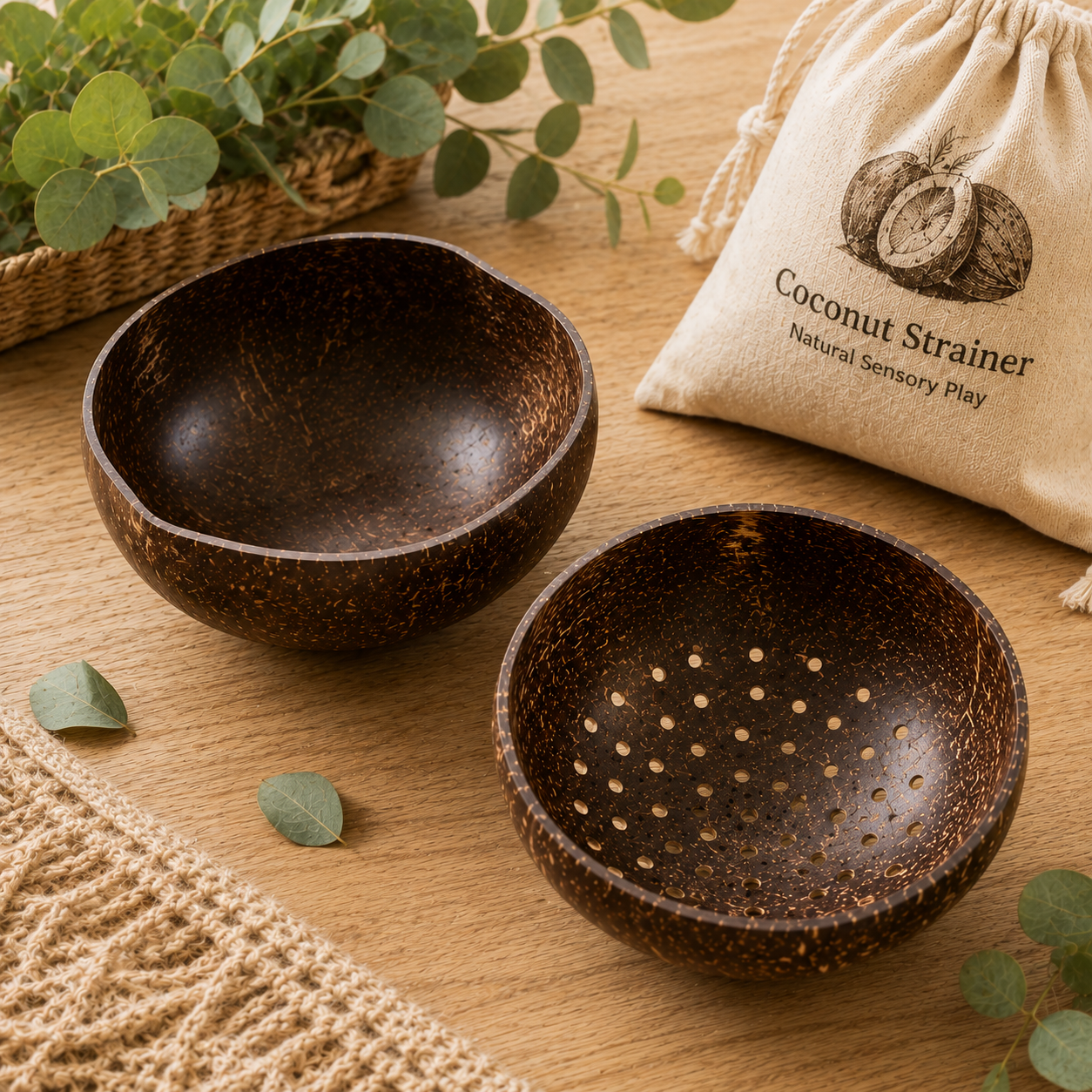 Natural Coconut Sensory Strainer – Natural Loose Parts Play