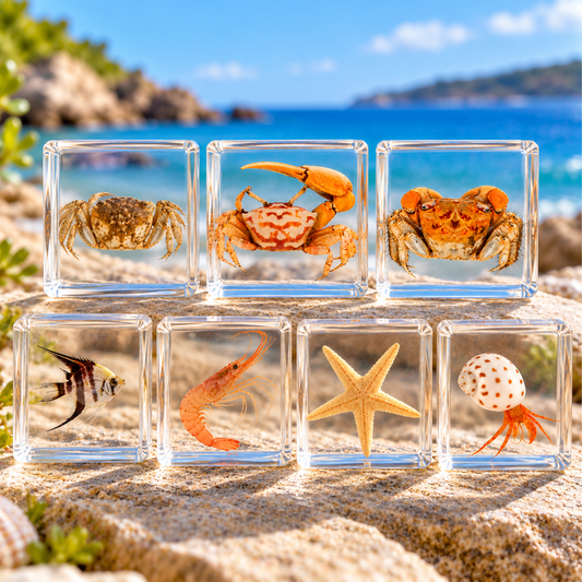 Real Marine Life Specimen Resin Blocks Crab, Fish, Prawn– Educational Science & Nature Exploration Kids Children Classroom Learning Gift Toy