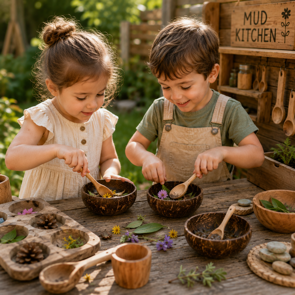 Natural Coconut Bowl for Kids Tool Sensory Bin Utensils
