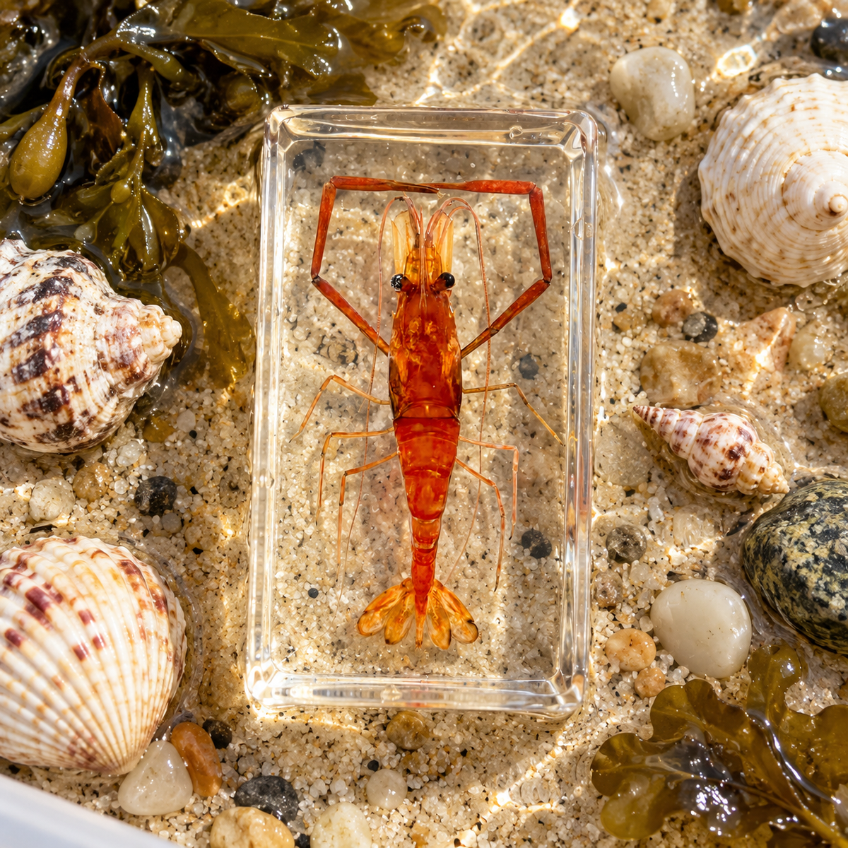 Real Shrimp Prawn Specimen in Resin Block for Kids Science and Educational Toy Gift - HAPPY GUMNUT