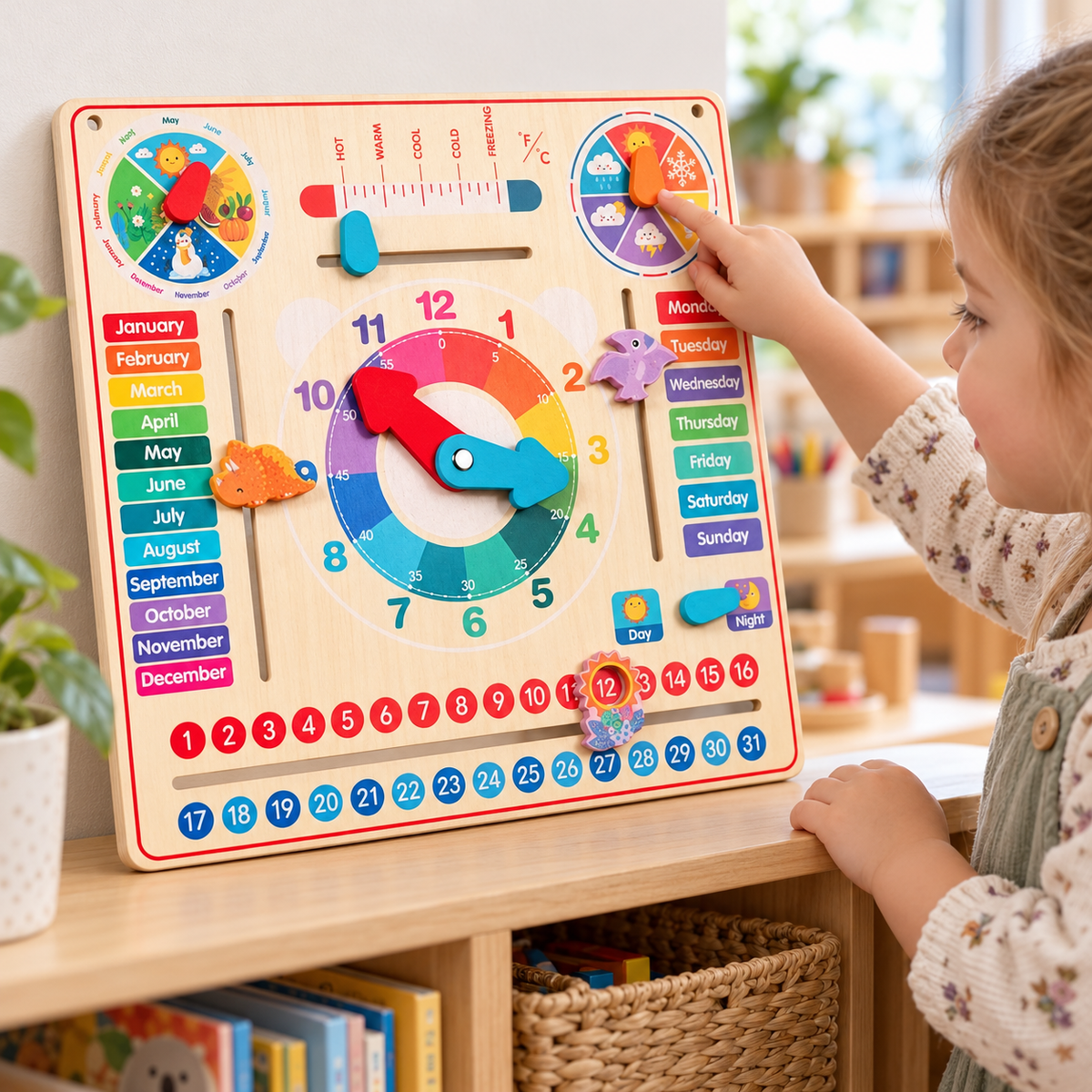 Wooden Calendar, Clock & Weather Learning Board Kids Children Educational Toy