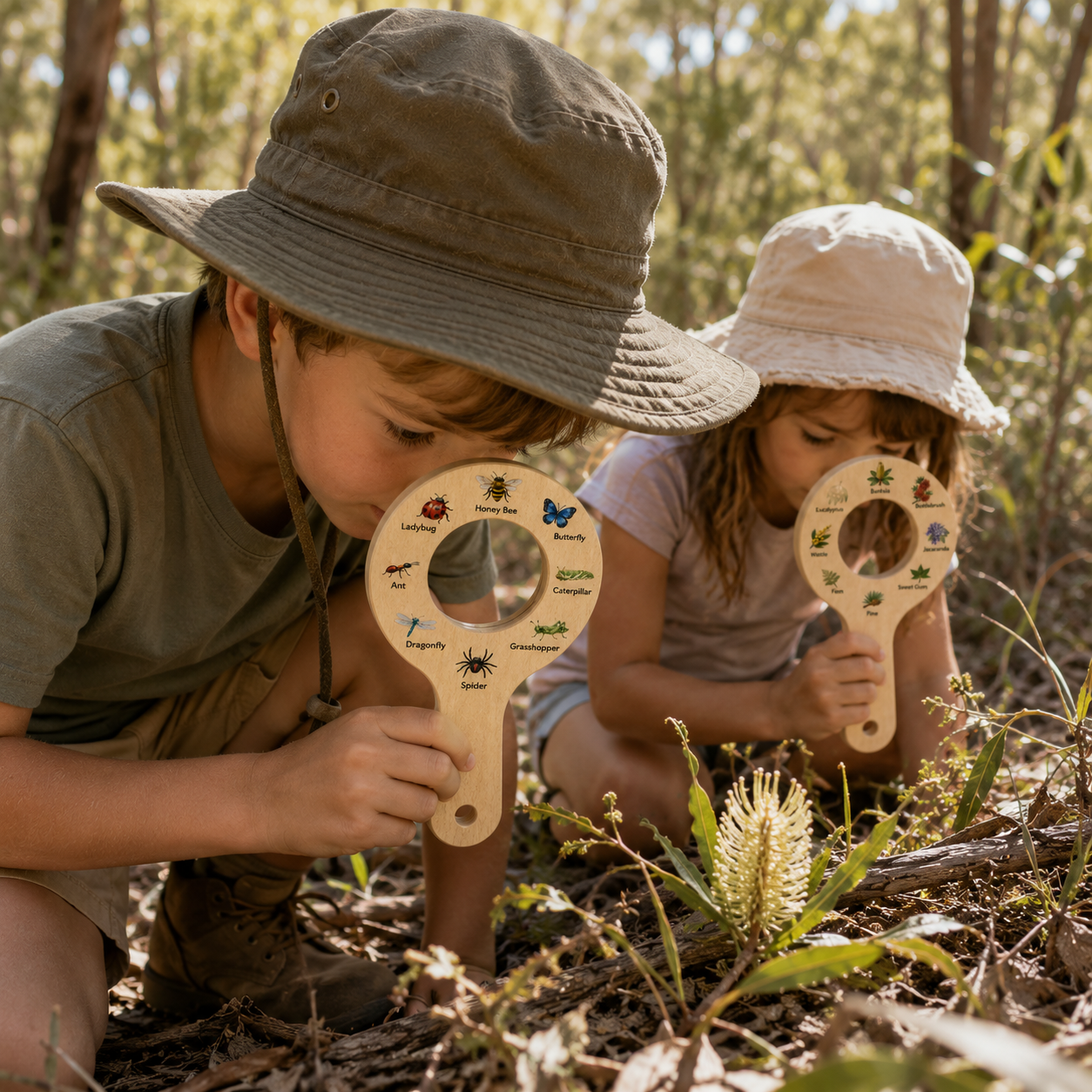 Double-Sided Australian Native Insects &amp; Plants Wooden Viewer for Childcare Bush kindy