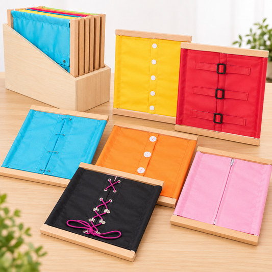 Montessori Dressing Frames A and Storage Box  Set of 6 - HAPPY GUMNUT