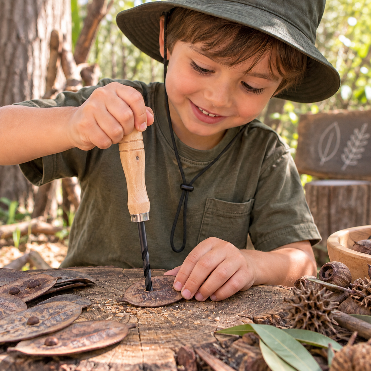 Kids Children Palm Hand Drill Real Tool for Natural Forest School Play - HAPPY GUMNUT