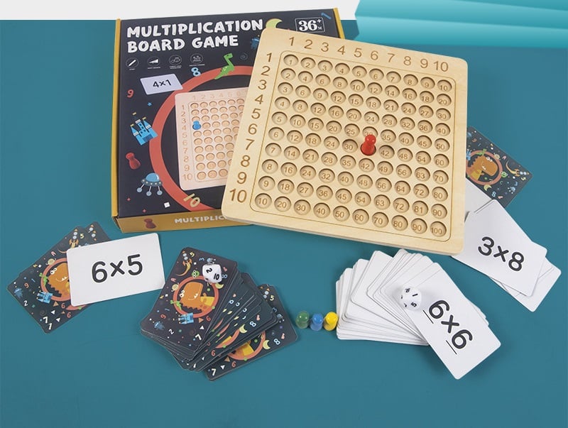 Wooden Multiplication Board  Game with Flash Cards Style B Solar System Theme - HAPPY GUMNUT